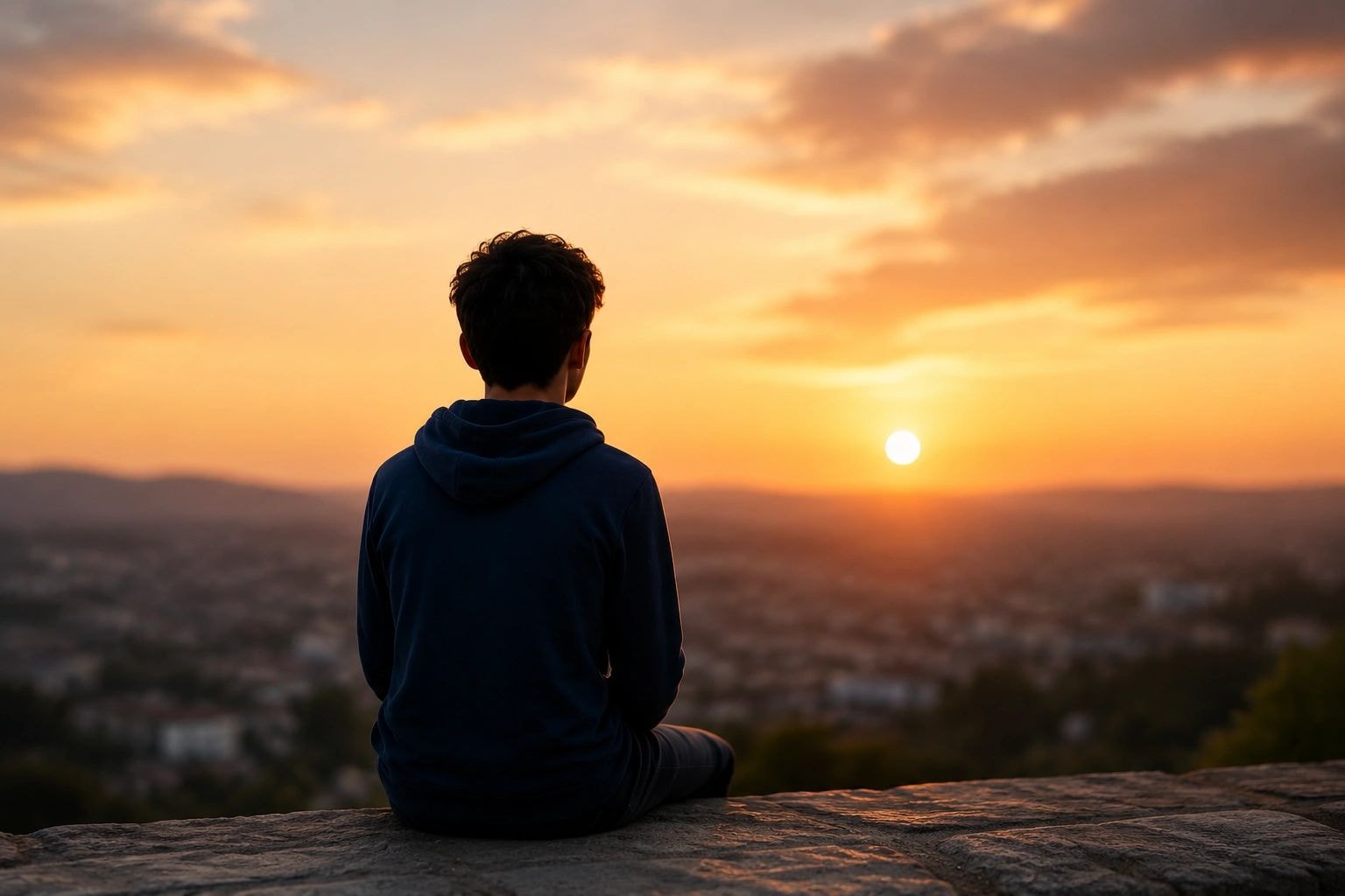 Our Vision — person sitting on rocks watching sunset